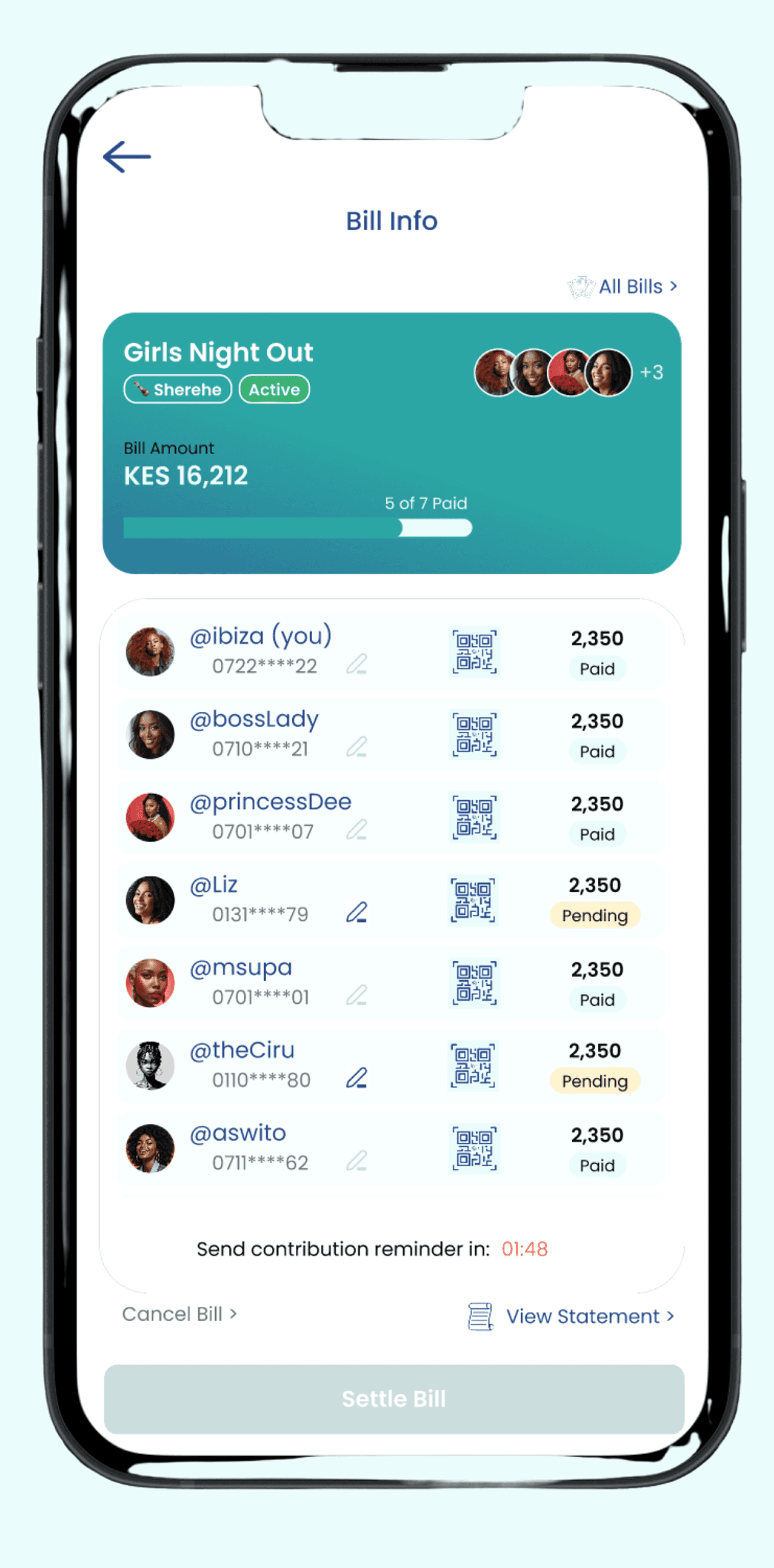 BillBuddys Track Contributions Screen
